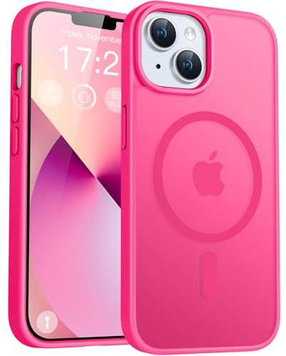PuyaTeya für iPhone 12mini/13 mini Hülle, mit Magnetisch, Militärschutz Transluzent matt stoßfest Anti-Kratzen/Anti-Fingerprint/Anti-Glatte Handyhülle für iPhone 12mini/13 mini (Neon Pink)