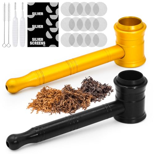 Amentalove 2 Stück Mini Ppfeife Tabakpfeife, Tragbare Metall Pfeifen mit 4 Reinigungsbürsten und 15 Filter, Mini Ppfeife für Tabakwaren Geeignete Metallpfeifen Geschenk für Herren Vater (Schwarz+Gold)