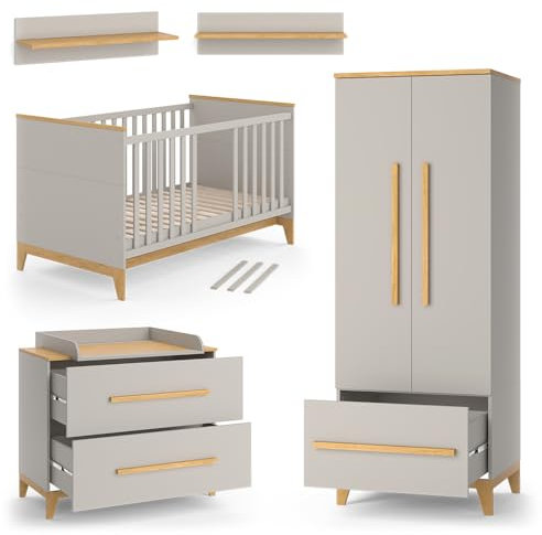 VitaliSpa Kinderzimmer-Set Malia, Babyzimmermöbel, Cashmere-Eiche, 5 Teile