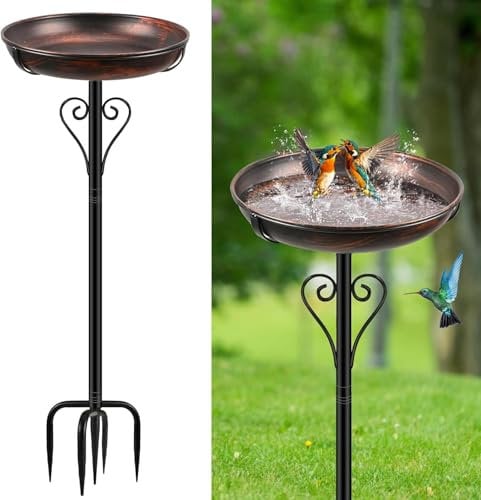 ODSNANIE Vogeltränke Stehend, Futter Schale Vogelbad für Draußen Garten, Metall Vogelbecken Schüssel Wildvogeltränken Wassertränke, Vogeltränke Winterfest Futter Wasserschale （Antike Bronze）