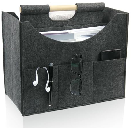 Filz Zeitungskorb, moderne Zeitungs- und Zeitschriftenregale, großer Holzgriff tragbarer Aktenregal, verwendet für Haus und Büro Lagerung(schwarz)