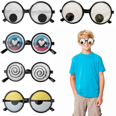BRTNUP 5 Stück Lustige Brillen mit Wackelaugen,Schüttelt Augen Partybrillen für Erwachsene & Kinder, Spaßige Foto-Requisiten für Halloween, Kostümpartys und Events
