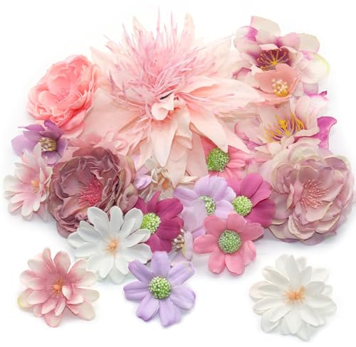 Eteamcan Kunstblumen zum Basteln Rosa Deko Blumen Künstlich für Torte Blumenköpfe Fake Kunst Torten Blumen Deko für Hochzeit Party Tisch 19 STK