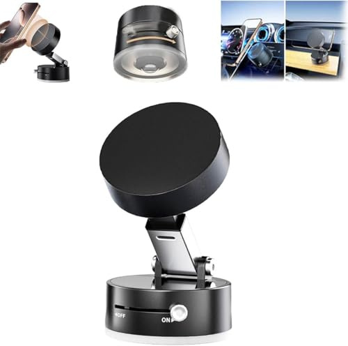 Support de Téléphone à Vide Magnétique Pliable, Support de Voiture D'aspiration électrique à 360 °, Support Pivotant Double Face pour la Voiture, Miroir, Porte-téléphone Portable Mains Libres (Noir)