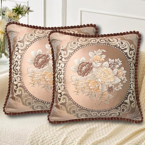 MiGuoLeyu Vintage Kissenbezug 50x50 2er Set Doppelseitig Jacquard | Atmungsaktiv Dekokissen Zierkissenbezug Für Wohnzimmer Schlafzimmer Balkon,Pflegeleicht Knitterfrei Braun