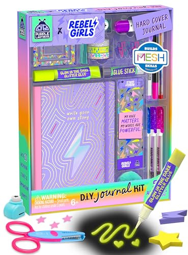 DIY Journal Kit for Girls Ages 8-12 with Hard Cover by Rebel Girls | 50+ Accessories, Scrapbook Story Writing Activity, Birthday Gifts for 9 10 Year Old Tweens and Teens, Creative Gift Kit