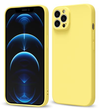 Svaove for iPhone 12 Pro Max Phone Case Liquid Silicone, Thin Ultra Slim Minimalist Phone Cover, Girly Cute Plain Bright Solid Color Matte Soft Rubber Jelly Gel Plastic TPU Bumper, Yellow