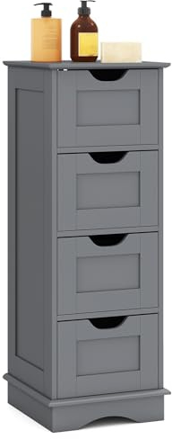 RELAX4LIFE Bathroom Floor Cabinet, Wooden Side Cabinet Narrow Storage Cupboard with 2/4 Drawers, Freestanding Slim Bathroom Unit Storage Organizer for Living Room Hallway (4 Drawers, Grey)
