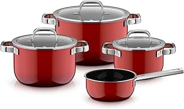 WMF Fusiontec Mineral Pro, 4-teiliges Topf-Set, langlebiges, kratzfestes Material, Kochtopf Set Induktion, für alle Herdarten geeignet, Made in Germany, Passion Red, 0519585290