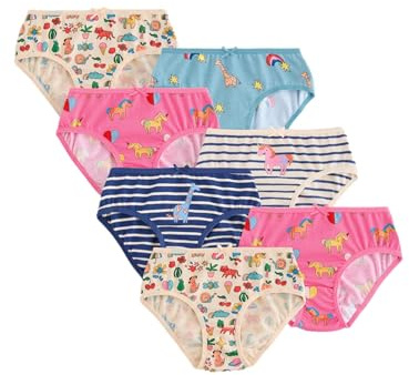 NEXT Mädchen Geblümte Slips, 7er-Pack Stripe Unicorn Numeric_98-Numeric_104