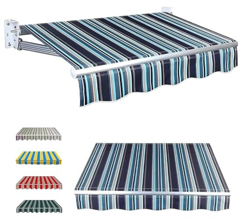 Retractable Awning Replacement Fabric with Valance, Blue UV Protection Canopy Cloth for Patio & Balcony, 2.5x1.5m (8x5ft) Sunshade Awning Material
