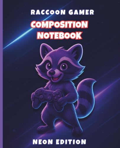 Raccoon Gamer – Composition Notebook (Neon Edition): Gaming Themed Notebook • Wide Ruled • Neon Style for School, Notes & Ideas