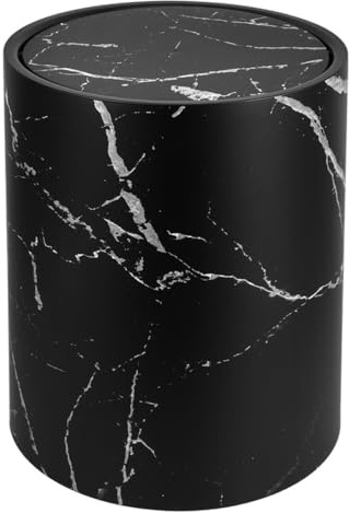 HOMSFOU Poubelle Cuisine et Salle de Bain 15l à Motif Marbré, Corbeille Ronde en Polypropylène Double Couvercle Basculant, Poubelle de Bureau et Maison, Accessoire de Rangement Pratique