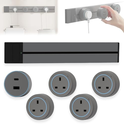 8000w Wall Mounted Track Socket, Adjustable Kitchen Island Power Outlets with Rotating Outlet, Movable Outlet Multi Plug for Home and Office(Grey,60cm)