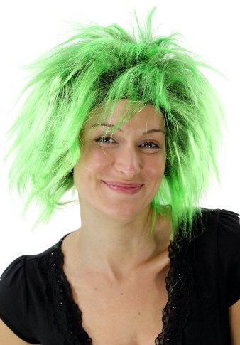 WIG ME UP - PW0078-P103PC15 Punkige 80er Glam Faschingsperücke Karneval Schwarz-Grün