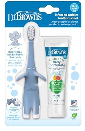 Dr. Brown's Natural Flow Infant Toothbrush, Toothpaste Combo Pack, Blue
