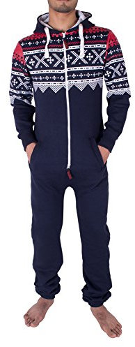 NOROZE Herren Onesie Mode Stilvoll Alle in Einem Overall Strampelanzug EIN Stück Pyjamas Jumpsuit Combinaison (XL, Marine)