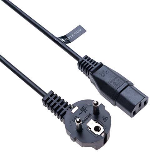 Cable de alimentación Compatible con Samsung LE46B625R3W LE37R83BX/XEC, LG 32LD450 37LH4010 42LN540V 32LH3000, Panasonic TX-P42C10 TV | conector angular 90° enchufe cee7/7 IEC-60320 250 V, 10A 2m