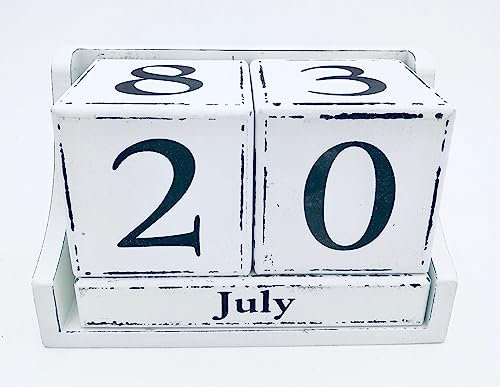 Dauerkalender Würfel Wanja aus Holz im Used Look, Farbe weiß Vintage