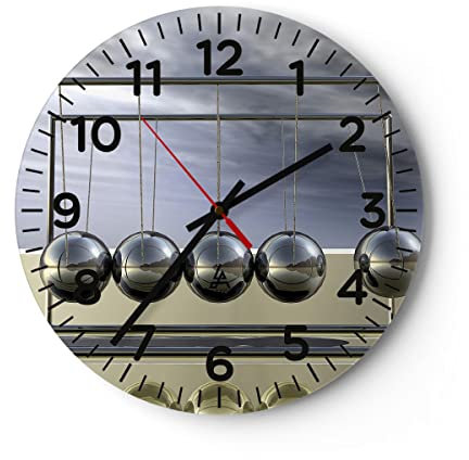 Modern Wanduhr Chrom Kugeln Wissenschaft 40x40cm Rund Groß Wand Uhr Glas Analog Zimmeruhren Küche Büro Wohnzimmer Glasuhr Wall Clock Dekoration Design Wanddekoration Küchenuhr C4AR40x40-0252