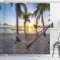 ABAKUHAUS Tropisch Duschvorhang, Paradise Beach Palms, Stoffliches Gewebe Badezimmerdekorationsset mit Haken, 175 x 240 cm, Blau Mehrfarbig