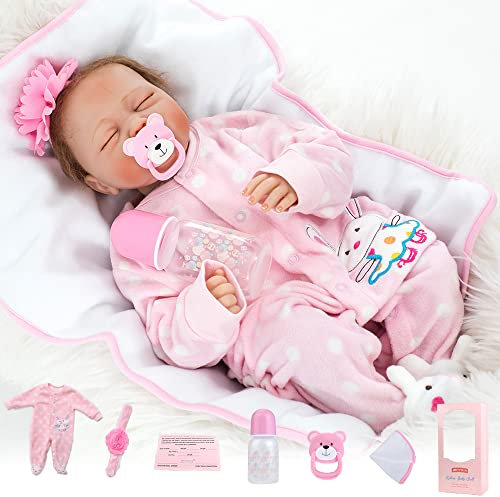 ZIYIUI Bambole Reborn Originali 22 Pollici 55 Cm Vinile Siliconico Morbido Ragazza Che Dorme Con gli Occhi Chiusi,Come un Bambino Vero,Porta a Casa La Bella Bambola!