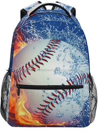 Nander Rucksack für Reisen, Weltkarte, Malerei, Schule, Büchertasche, Schultertasche, Laptop, Tagesrucksack, College-Tasche für Damen, Herren, Jungen, Mädchen, Feuerwasser-Baseball, 11.4x6.9x16in