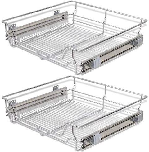yorten 2pcs Ausziehbare Einbauschublade Drahtkörbe Korbauszug Belastbarkeit Jeweils 25 kg Silberfarbe für 60cm Breite Küchenschrank