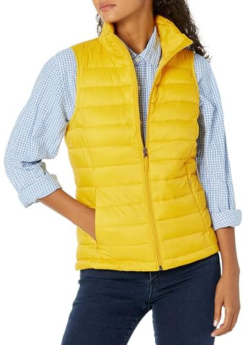 Amazon Essentials Piumino Smanicato Ripiegabile Impermeabile Leggero Donna, Giallo, XS
