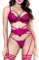 LOVE YOU SEXY Set di Lingerie da Donna in Pizzo, Reggiseno e Slip in Pizzo con Cintura, Set da 3 Pezzi, Rosa Viola, 3B
