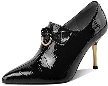 TinaCus Women's Handmade Patent Leather Stiletto High Heel Pointed Toe Zip Up Pump Shoes, Black, 5 UK