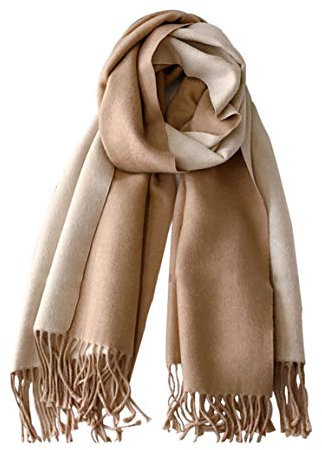 CLELLA Schal Damen Warm Herbst Doppelseite Baumwolle mit Quasten Weiche Großer Deckenschal Mehrweg (braun+beige)
