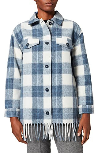 GERRY WEBER Blazer Langarm Veste, Crème, Bleu À Carreaux, 48 Femme