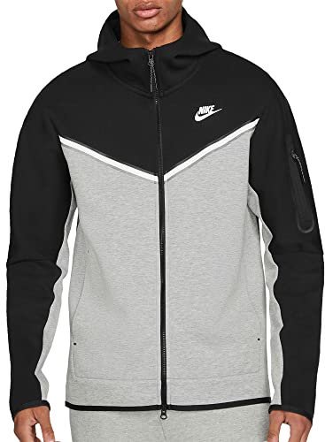 Nike NSW TCH FLC Hoodie, Felpa con Cappuccio Uomo, Black/Dk Grey Heather/White, XL