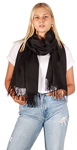 DOLCE ABBRACCIO by RiemTEX Damen Winter Schal kuschelig und warm Winterschal mit Fransen Schals Damenschal in Unifarben (Schwarz)