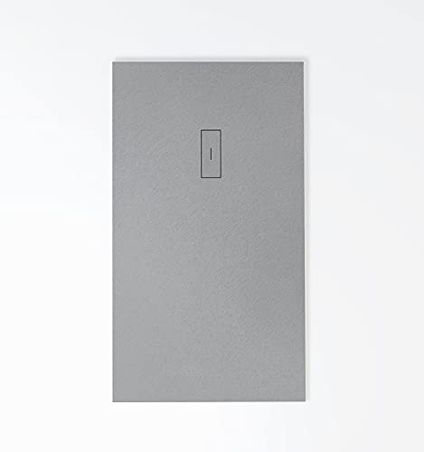 Plato de ducha resina diseño exclusivo GRIS HORMIGÓN Extraplano, incluye válvula y tapa imantada, todas las medidas disponibles. 5 Años de garantía. Textura pizarra antideslizante C-3.Capa de GEL COAT