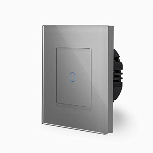 Luxus-Time POINT WiFi Touch Lichtschalter Wandschalter Ein-/Aus-Schalter WLAN inkl. Glasrahmen in Grau