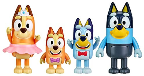 Bluey The Show 4-Pack 2.5-3 inch Official Bluey, Bingo, Chilli (Mum) and Bandit (Dad) Collectable Articulated Action Figures