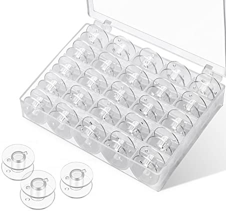 ZENVALY Nähmaschine Spulen, Nähmaschinenspulen mit Transparent Spulenbox, Universell Kunststoffspulen für Gängige Spule Nähmaschine, 25 Stück