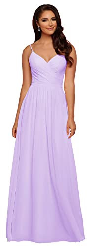 YIANN V cuello largo vestidos de dama de honor gasa una línea plisada vestidos de baile con bolsillos YIA002, Lila, 34