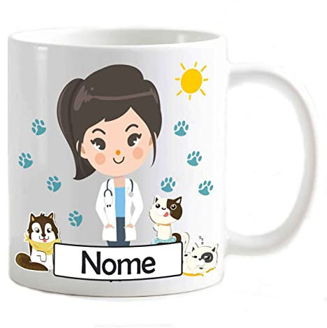 csm informatica Tazza Mug personalizzabile tuo nome regalo laurea divertente tracciato e cuore veterinaria gatti e cane (Veterinaria Donna)