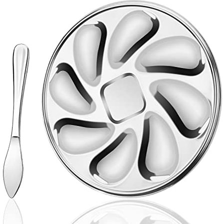 DIYCUT Assiette a Huitre, Conteneur Huîtres Acier Inoxydable, avec Couteau à Huîtres et 9 Emplacements, Plateau a Huitre pour Placer Huîtres, Pétoncles, Coques, Citron, Sauce Soja
