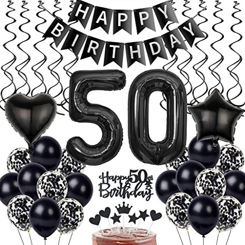 Schwarz 50. Geburtstag Dekoration, Luftballon 50. Geburtstag Deko, Schwarz Tortendeko 50 Jahre Mann, Deko 50. Manner Frau, Deko 50. Ballons