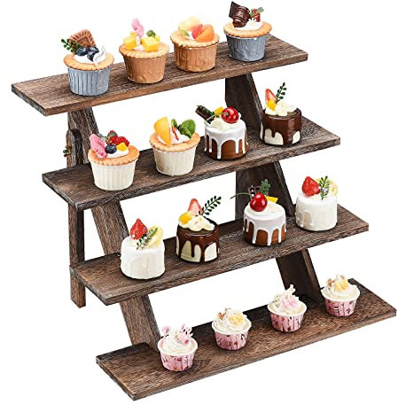 BestAlice Stand per cupcake in legno con torre e espositori, alzata in legno a 4 livelli per eventi del venditore, banco per cupcake da tavolo e dessert