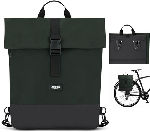 LARKSON Fahrradtaschen für Gepäckträger Damen & Herren Dunkelgrün - Tammo Bike - 2 in 1 Fahrrad Tasche Rucksack & Gepäckträgertasche Hinten - Wasserabweisend