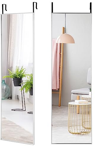 Multigot Full Length Wall-Mounted Dressing Mirror with 2 Door Hooks, Long Hanging Mirror for Bedroom, Living Room, Entryway (Silvery)