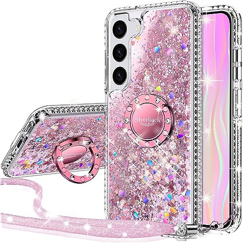 Miss Arts Cover per Samsung Galaxy S22, Silicone con Paillette Glitterate di Lusso e Supporto, Gel Liquido Protettiva - Rosa