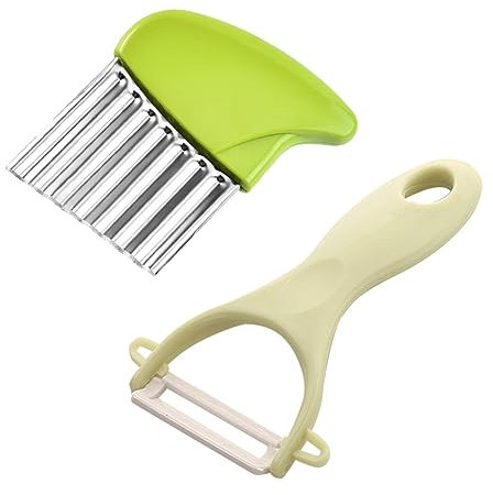 OSUWLSI Cuchillo Ondulado para Patatas Fritas, Frutas y Verduras, Cuchillo Ondulado para niños y Adultos, Cuchillo Ondulado de Acero Inoxidable Apto para lavavajillas con pelador