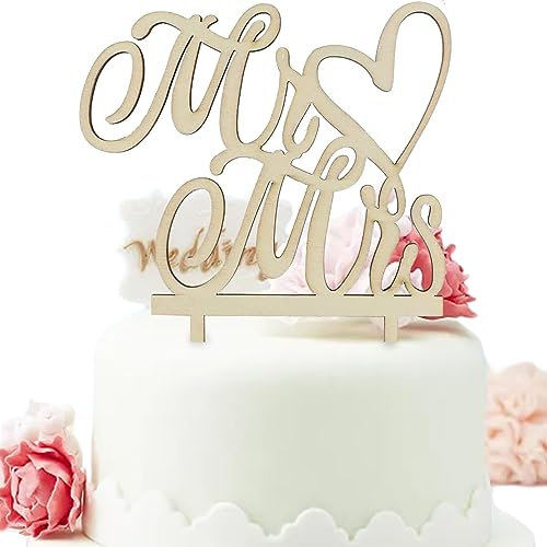 Hochzeit Holz Cake Topper, 2 Stück Mr & Mrs Hochzeit Torten Topper, Holz Tortendeko Hochzeit Topper, Kuchen Topper, Hochzeitstorte Deko für Jahrestag Hochzeit Verlobung Antrag Party