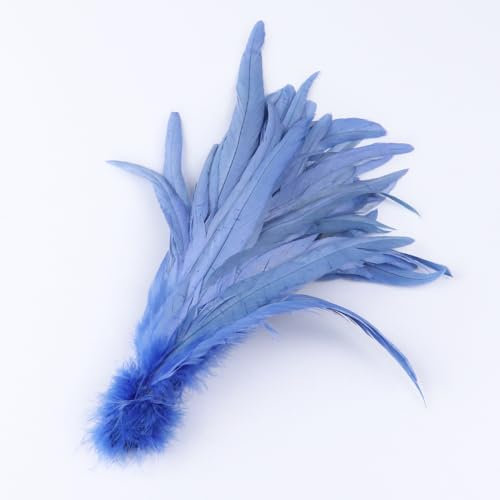 50 plumas de cola de pollito de 25 a 45 cm para decoración de ropa, representación de escenario, color azul claro, 35-40 cm